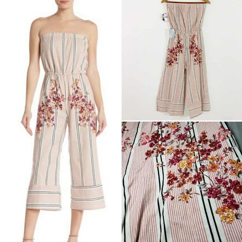 BeBop Strapless Wide Leg Jumpsuit Floral & Stripes